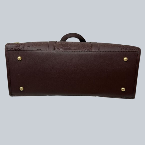 Betsey Johnson Brown Embossed Skull Tote Bag Gold Accents & Detachable Strap - Picture 4 of 12